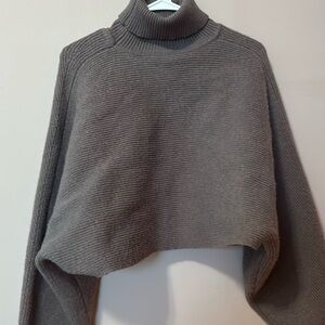 Dazy Women Gray Ribbed Turtleneck Cropped Sweater XL